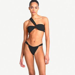Aexae - Ruched Black Asymmetrical One Shoulder Bikini Set -  Small & Medium